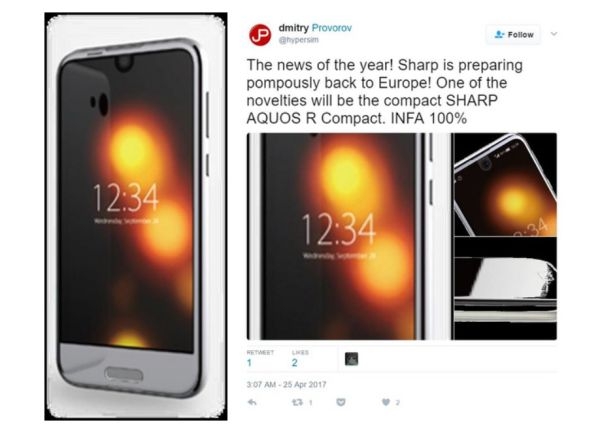 全面屏的夏普又回來了 夏普Aquos R Compact諜照曝光-鋒巢網(wǎng)