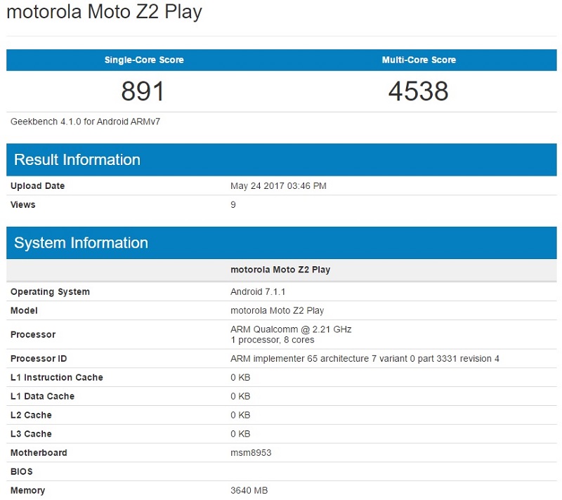 Moto Z2 Play亮相GeekBench 驍龍626配4GB定位中端-鋒巢網