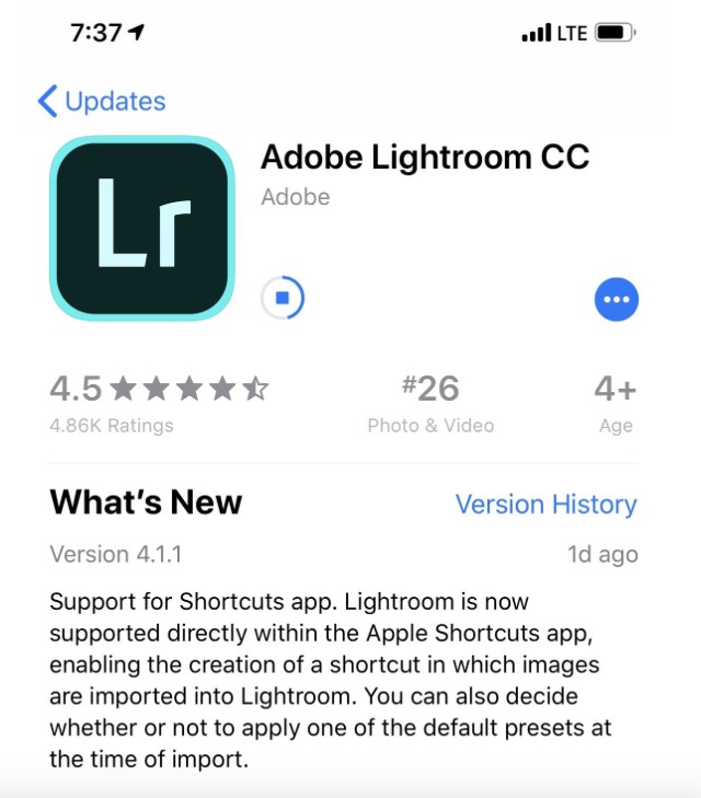 Adobe Lightroom CC為iOS添加了蘋(píng)果的快捷方式-鋒巢網(wǎng)